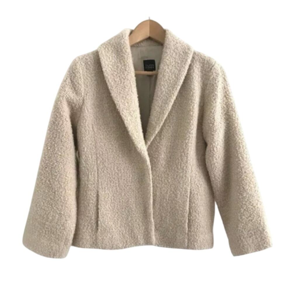 Eileen Fisher Women's Wool Blend Teddy Fuzzy Blazer Jacket Cozy Beige Size Small